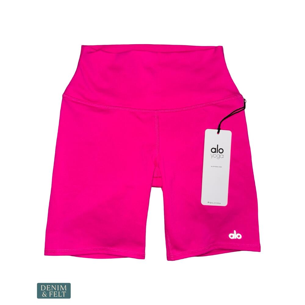 NEW Alo Yoga Airbrush High Waist Biker Shorts Neon Pink Sculpting Activewear XS - Picture 5 of 11